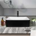 Ceramic Bathroom Sink, Black and White 19" x 15" Above Counter Porcelain Vessel Sink with Black Faucet and Pop up drain Set, Rectangle, 19.3" x 15.2" x 5.3"