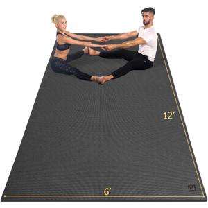 GXMMAT Large Yoga Mat 12'x6'/10'x6'/6'x8'(7mm), Extra Thick Workout Mats for Home Gym Flooring, Ultra Comfortable Non-Slip Quick Resilient Barefoot Wide Exercise Mat for Pilates, Stretching,Meditation (Black Real)