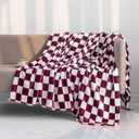 LOMAO Throw Blankets Flannel Blanket with Checkerboard Grid Pattern Soft Throw Blanket for Couch, Bed, Sofa Luxurious Warm and Cozy for All Seasons (Burgundy, 50"x60")