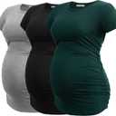 Smallshow Women's Maternity Tops Side Ruched Tunic T-Shirt Pregnancy Clothes (Black/Light Grey/Deep Green), 
Small