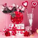 Namalu Happy Valentine's Day Door Sign Decorations Red Heart Wooden Door Hanger Valentines Hanging Ornaments Plaque with Bow Wreath for Indoor Outdoor Home Wall Porch Window Decor(Round)