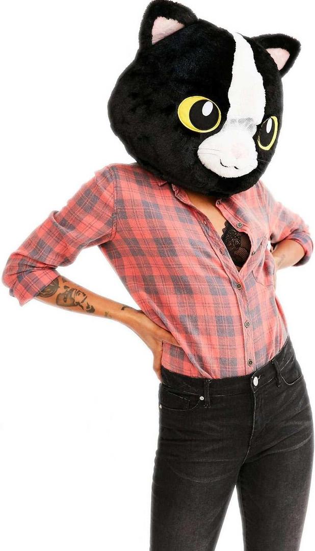 CLEVER IDIOTS INC Animal Head Mask - Plush Costume for Halloween Parties & Cosplay (Cat)