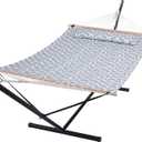 SUNCREAT 55 Inch Extra Large Double Hammock with Stand, 475lbs Capacity, Outdoor Portable Hammock with Hardwood Spreader Bar, Extra Large Pillow, Grey