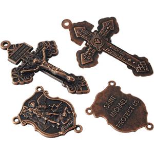 4 Sets of Saint Michael Centerpiece and Pardon Crucifix for DIY Making Rosary (Anti-Copper)