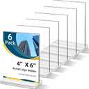 Acrylic Sign Holder 4 x 6 Double Side Clear Display Stand Thickened and Widened Base T Shape Table Acrylic Paper Stands for Home Wedding Office School Restaurant (6 Pack)
