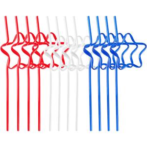 Quera 30 pcs Star Crazy straws 4th of JULY Red White Blue Silly Straws Patriotic Loop Straws Reusable BPA-Free Plastic Drinking Straws Silly Colorful Drinking Straws for Kids Birthday Party Supplies
