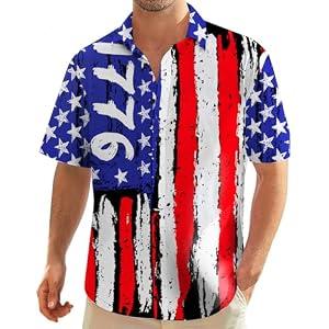 Nidoul Patriotic Shirts for Men 4th of July America Flag Hawaiian Shirt Button Down Tropical Aloha Beach Shirts Short Sleeve Casual Vacation, Red Blue Large