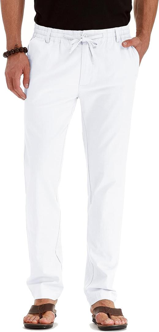 Sailwind Men's Drawstring Linen Pants Casual Summer Beach Loose Trousers (38, Pure White)