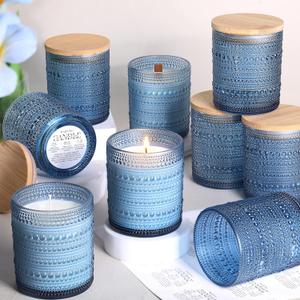 DARJEN 12 Pack Blue Candle Jars for Making Candles- 8 OZ Empty Glass Candle Making Jars with Bamboo Lids and Labels, Candle Making Supplies Candle Containers for DIY Gifts