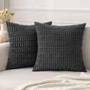 MIULEE Pack of 2 Corduroy Decorative Throw Pillow Covers 18x18 Inch Soft Boho Striped Pillow Covers Modern Farmhouse Home Decor for Sofa Living Room Couch Bed Dark Grey