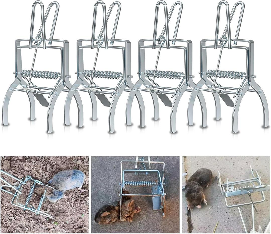 4 Pack Mole Traps That Kill Best, Mole Trap Easy to Set, Galvanized Steel Scissor Vole Traps for Lawns, Reusable Quick Capture Gopher Vole Trap Outdoor Use