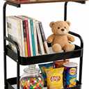 3 Tier Rolling Cart, Utility Rolling Carts with Wheels, Heavy Duty Metal Storage Organizer Rolling Cart for Art, Book, Snack, Kitchen, Office, Bathroom, Laundry, Dorm, Home (Black)