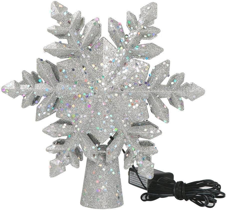 ME JO Christmas Tree Topper | Christmas Tree Decoration Hollow Glitter Snowflake with 3D Rotating LED | with 6 Projection Plug in Star Christmas Tree Projector for Indoor Office Xmas New Year