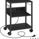 Industrial Printer Cart, 3-Tier Mobile Printer Stand, Rolling Cart with Power Outlets and USB Ports, Home Printer Stand with 2 Hooks, for Office, Living Room, Black PTHB40E01