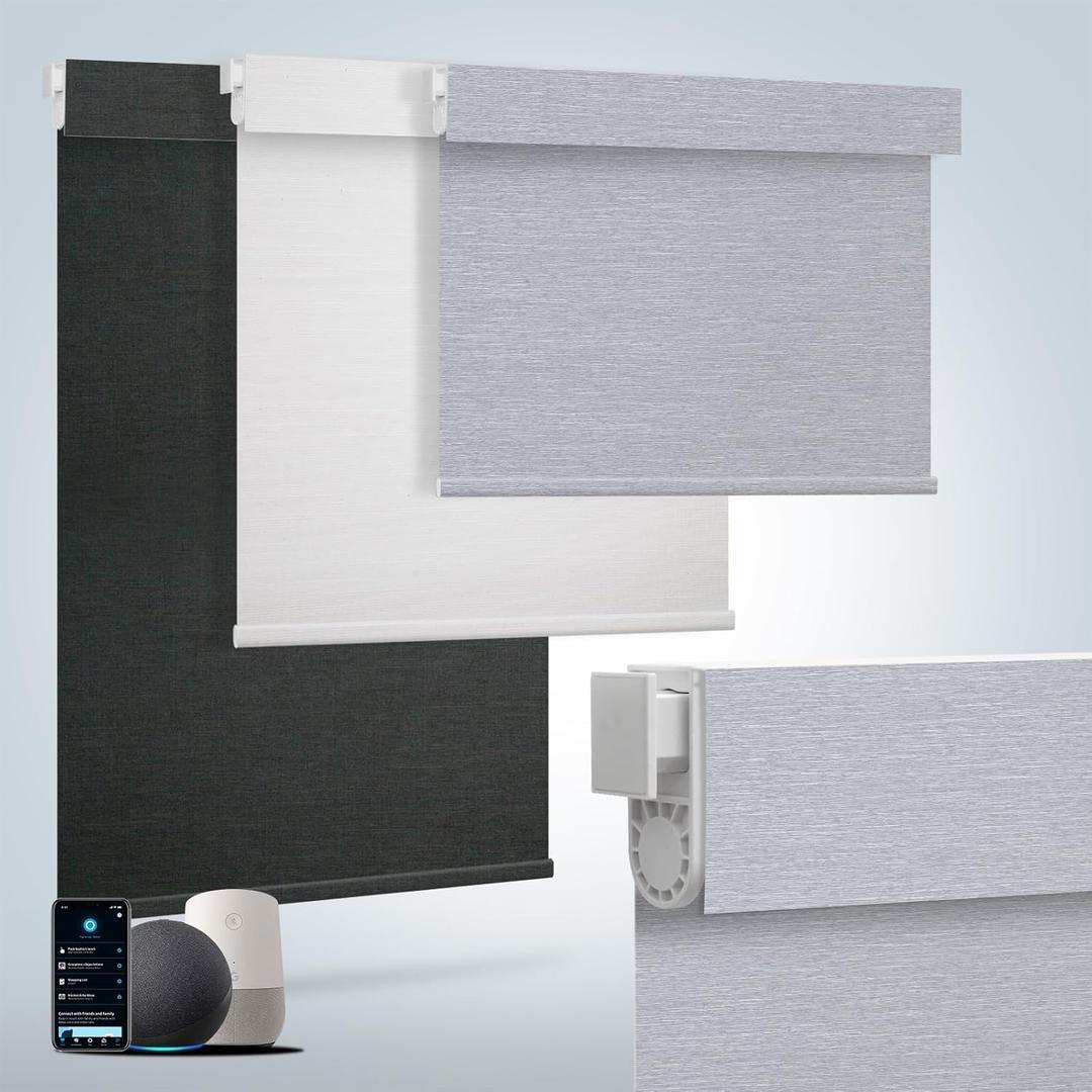 Motorized Blinds for Windows - Hapadif Roller Window Shades with Remote, No-Drill Installation, Cordless Automatic Blinds, Blackout Electric Blinds, Adjustable Height, Easy to Use (Grey, 33.5 x 72)