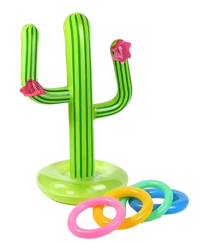 Inflatable Cactus Ring Toss Game Set, Summer Pool Party Decoration with 4 Toss Rings for Backyard, Patio, Beach, Multicolor