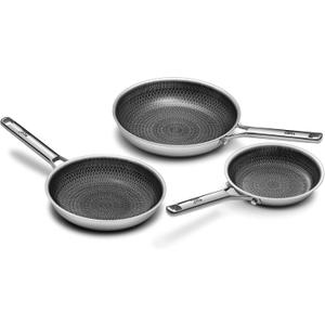 Nonstick Frying Pan Set, Non-Toxic Tri-Ply Hybrid Ceramic Skillet 3 Piece, 8, 10 & 12 Inch Stainless Steel Pans, PFAS/PFOA/PTFE Free, Metal Utensil Safe, Dishwasher & Oven Safe, Upgraded Version