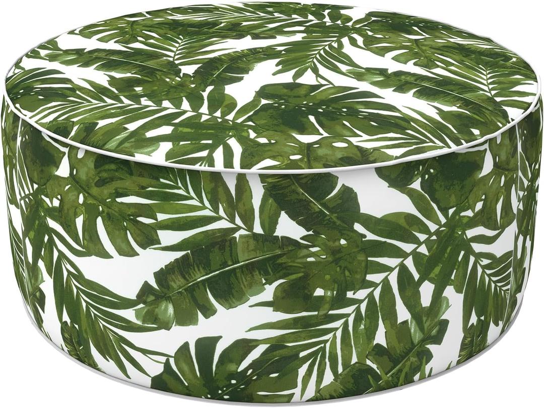 LVTXIII Indoor/Outdoor Inflatable Ottoman, D31 x H14 Inch Large Round Ottoman, All Weather Foot Rest Stool, Portable Footrest for Patio, Garden, Camping and Home - Palm Green