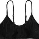 SHENHE Women's Smocked Backless Spaghetti Strap Padded Swimsuit Bathing Suit Bikini Tops (Black), XS