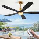 ABZ 5 Blade Ceiling Fans with Lights, 60 inch Outdoor Ceiling Fans with Light and Remote Control for Patio Farmhouse Propeller Black Gold Solid Wood Modern Ceiling Fan (Matte Black and Gold)