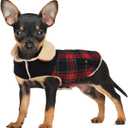 Preferhouse Winter Coat for Small and Medium Dogs, Puppy Plaid Jacket, Cotton Coat for Cold Weather, Windproof Warm Dog Garments, Pet Thickened Outfits Indoor Outdoor, Red S