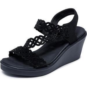 Skechers Women's Rumble on-Sassier DayZ Wedge Sandal (8, Black/Black)