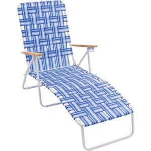 CAMP & GO 4-Position Folding Web Lawn Chair Outdoor Lounger, Blue/White undefined/White
