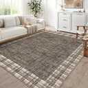 GarveeHome Rugs for Living Room 5x7 Machine Washable Area Rug Modern Plaid Rugs Large Rug Non Slip Low Pile Soft Carpet Indoor Floor Cover for Bedroom, Brown