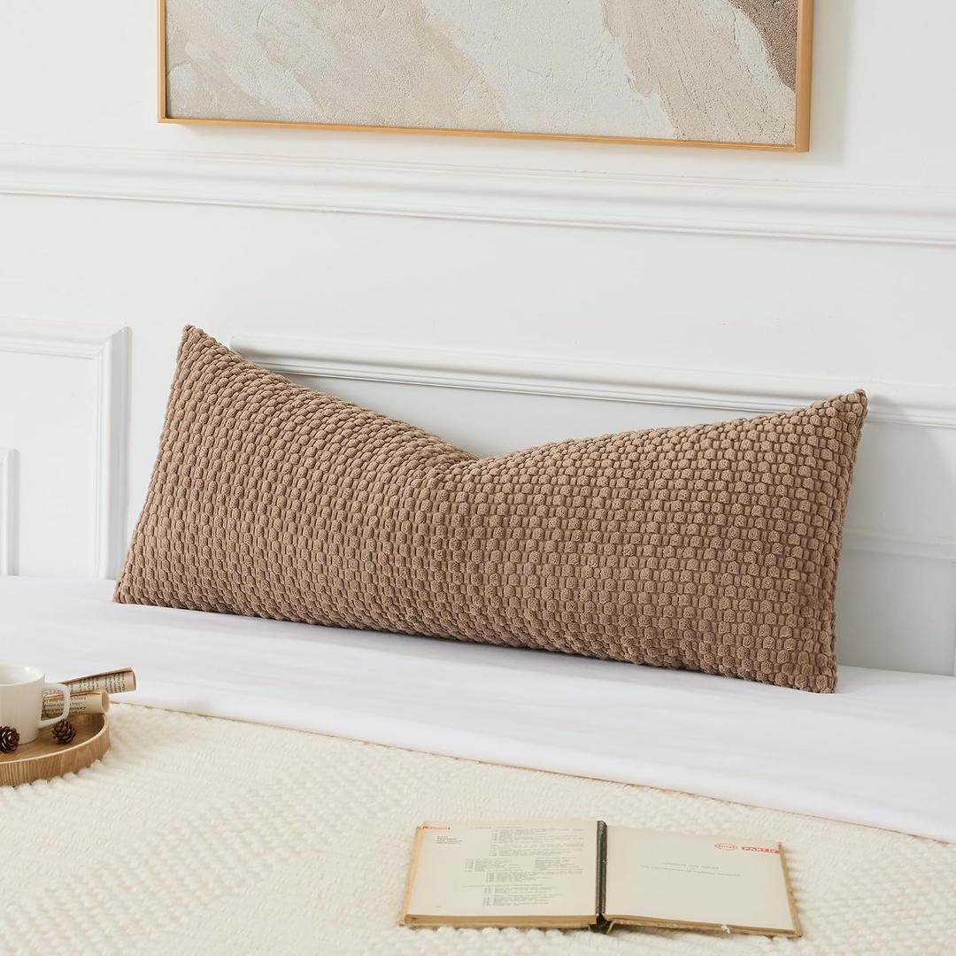 UGASA 14x36 Inch Pillow Cover Pack of 1 Soft Boho Stripe Corduroy Large Long Rectangle Lumbar Cushion Cover Farmhouse Decorative Throw Pilowcase for Bed, Couch, Sofa, Bedroom, Living Room, Light Brown