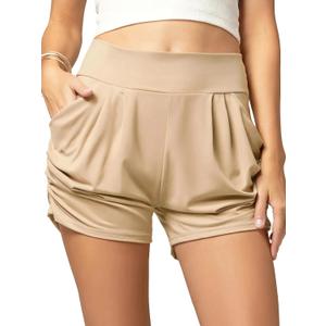 Conceited Women’s Shorts High Waisted with Pockets - Casual - Comfy - Lounge - Soft - Spandex - Beige Khaki - Small - Medium