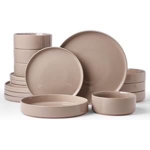 Famiware Nebula 16-Piece Dinnerware Set with Pasta Bowls, Cinnamon Brown