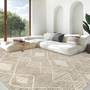 Area Rug for Living Room 9x12: Large Washable Boho Moroccan Rugs Geometric Neutral Rug, Non-Slip Foldable Modern Farmhouse Indoor Floor Carpet for Bedroom Dining Table Home(Cream Beige, 9'X12')