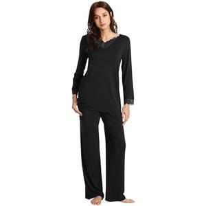 WiWi Bamboo Viscose Pajamas for Women Set 2 Piece Lace Trim Long Sleeve Womens Pajama Sets Plus Size Pjs with Pockets Size 3X