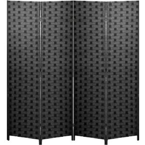 Room Divider 6FT Wall Divider Wood Screen 4 Panels Wood Mesh Hand-Woven Design Room Screen Divider Indoor Folding Portable Partition Screen,Black