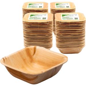 ECODECO Palm Leaf Square Bowls - 100 Natural 5-Inch Disposable Like Bamboo Party Plates