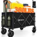 Collapsible Wagon Cart Foldable - Portable Heavy Duty Folding Beach Wagons with Wheels - Outdoor Utility Carts for Groceries, Shopping, Camping, Sports, Garden with Large Capacity - Black