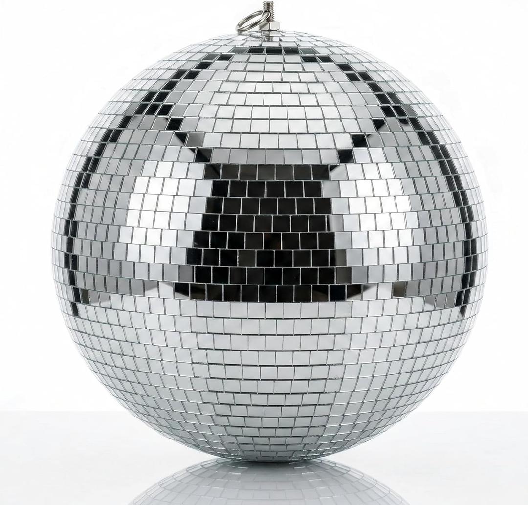 12 Inch Large Disco Ball, Rotating Mirror Ball with Real Glass Tiles, Sturdy Hanging Ring for Party Decorations, Weddings, Nightclub, Birthday, Home Ceiling Dcor, Silver Disco Ball for Events