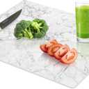16"x12" Tempered Glass Cutting Board, Marble Pattern Chopping Boards for Kitchen, Heat Resistant Trivet & Countertop Saver, Non-Slip, Shatter-Resistant, Dishwasher Safe (White)