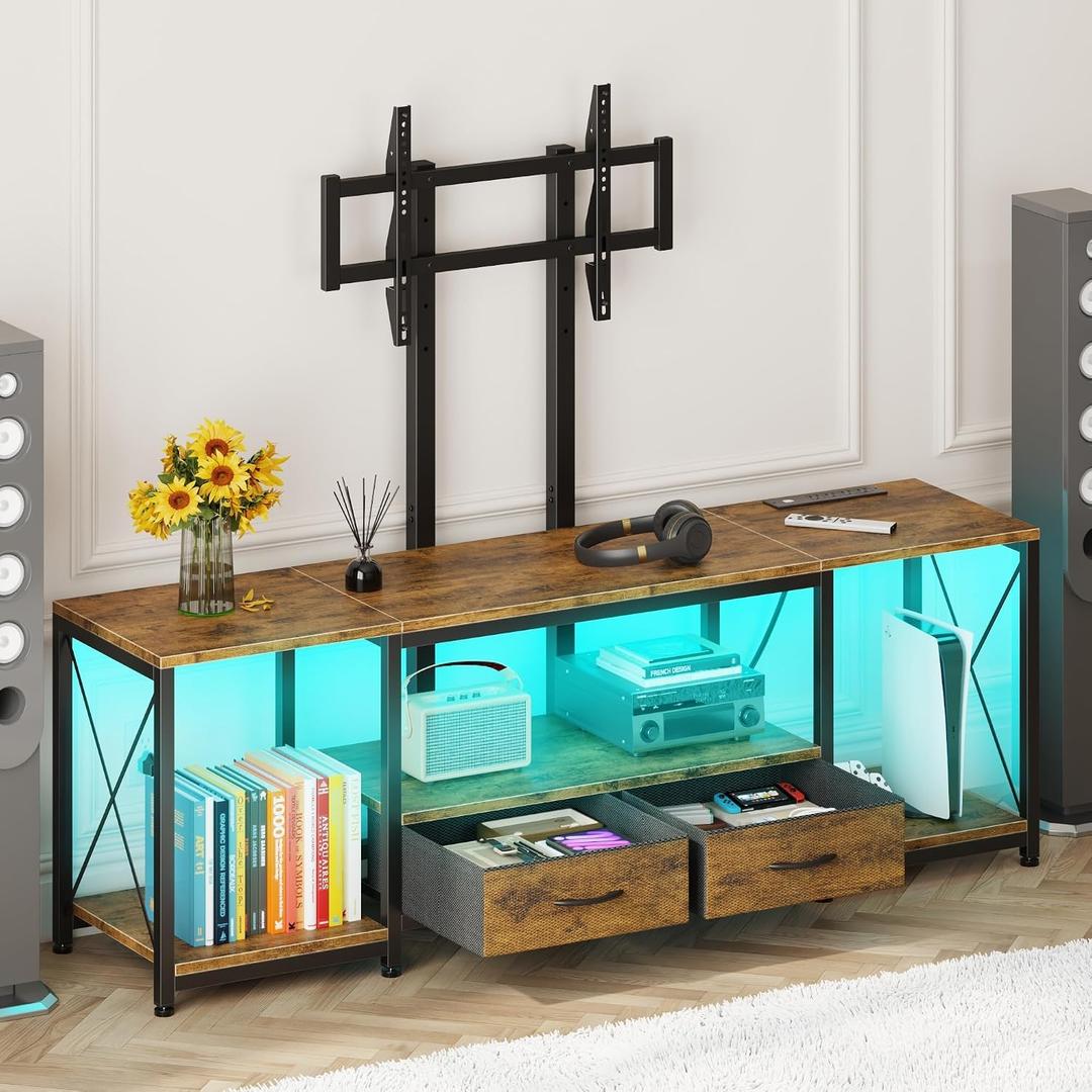 GYIIYUO LED TV Stand with Mount and Power Outlet & Fabric Drawers for 32-85 Inches TV - Entertainment Center and Corner Tv Stand for Living Room, Bedroom- 47" Rustic Brown (Max VESA 600mm 400mm | with Mount, Power Outlet, Fabric Drawers, 32-85 Inches TV