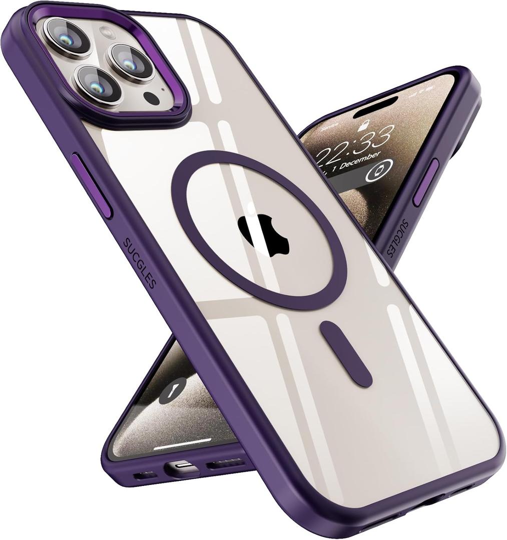 SUCGLES for iPhone 15 Pro Case with MagSafe [Ultra Strong Magnetic] [12FT Military Drop Protection] [Shockproof Bumper] Slim Thin Mag Safe Phone Cover 6.1" for Apple 15pro (Deep Purple)