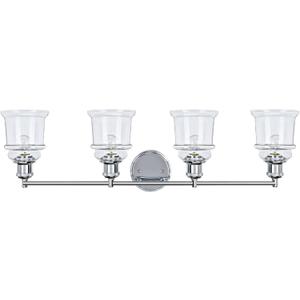 Aspen Creative 62126A, Four-Light Metal Bathroom Vanity Wall Light Fixture, 33" Wide, Transitional Design in Chrome with Clear Glass Shade