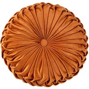 NatureMan 13.7 inch Round Sofa Cushion Pure Color Velvet Home Decor, Pleated Round Cushion, Pumpkin Pillow Suitable for Home Bed car Decoration (Orange)