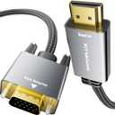 HDMI to VGA Adapter Cable 6FT [Metal Case, Nylon Cable] 1080P@60Hz HDMI Male to VGA Male Uni-Directional Braided Cord for Computer, Laptop, Monitor, Roku, Xbox, Graphics Card More