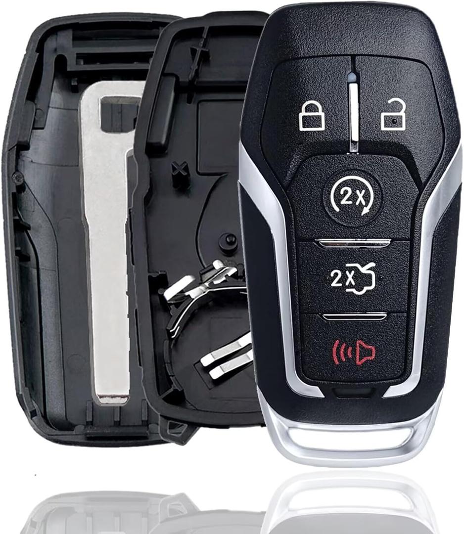 MechanMagic Smart Key Fob Shell Case Cover Replacement Fit for Ford F150 Explorer Mustang Edge Fusion Lincoln MKX MKC MKZ Keyless Entry Remote 5 Buttons Pad Key Cover 2013 2014 2015 2016 2017