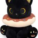 Black Cat Plush, 8inch Donut Black Cat Stuffed Animal Cute Plushies Toys for Girls Kids Boys, Kawaii Kitten Plushie for Kids Adult Valentine's Day Birthday Gift