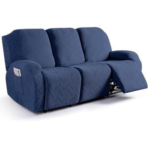 Ruaozz Recliner Sofa Covers Recliner Chair Covers Couch Covers for Reclining Couches with Pockets Washable Furniture Protector with Elastic Bottom (3 Seater, Dark Blue)