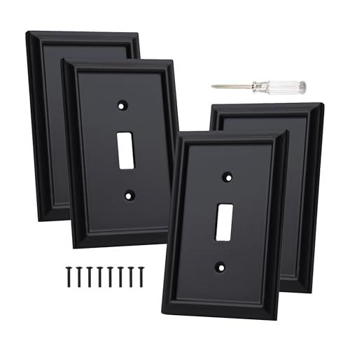 ZJVZJQC Outlet Covers Wall Plates, Light Switch Covers Switch Plates Bamboo Fiber Material Receptacle Switch Plate Outlet Cover of various 13 styles (Matte Black, 1 Gang Toggle 4 Pack)
