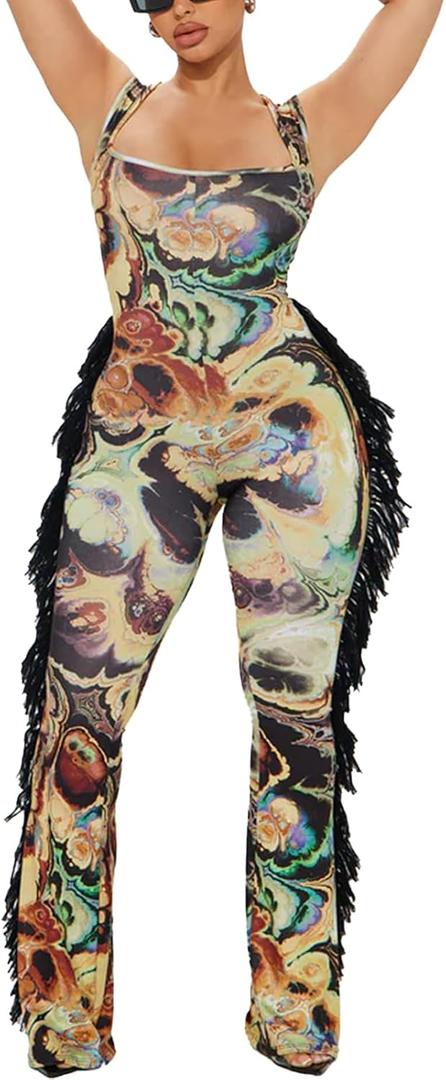 Mandonce Sexy Jumpsuits for Women Off Shoulder Sleeveless Scoop Neck Jumpsuits with Tassels Vintage Casual OutfitsGoing Out (Large, Brown) Mandonce Sexy Jumpsuits for Women Off Shoulder Sleeveless Scoop Neck Jumpsuits with Tassels Vintage Casual OutfitsGoing Out (Large, Brown)