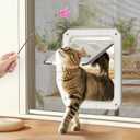 LIBBEPET Cat Door for Screen Door, Lockable Cat Screen Door for Cats & Small Dogs Up to 20 lbs, Magnetic Flap Opening 7 x 9 inches, Equipped with Interactive Cat Toy & Installation Tools, White