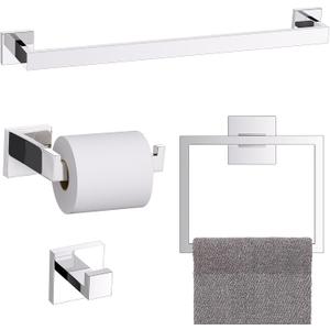 TURS 4-Piece Bathroom Hardware Set Chrome Towel Bar Set 23.6inch Bath Towel Holder Sets SUS 304 Stainless Steel Wall Mounted Towel Rack Sets for Bathroom.